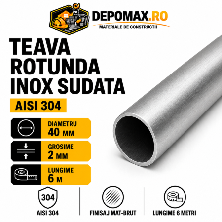 Teava rotunda inox sudata AISI 304, 40 x 2 mm, 6 metri
